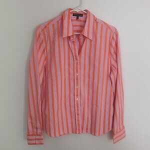 AUDREY TALBOTT WOMEN'S TOP PEACH PINK STRIPED LONG SLEEVE BUTTON UP SIZE LARGE